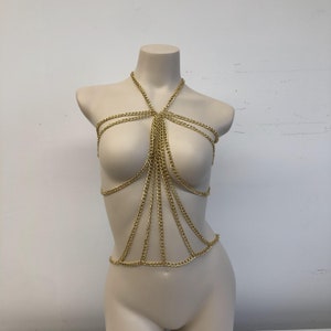 Gold bustier necklace, body chain, body chain, body jewelry, body jewelry