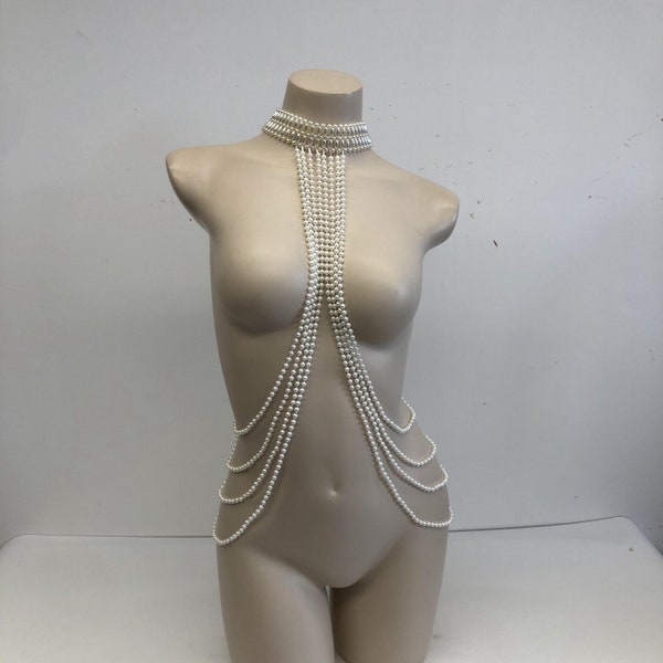 custom size pearl body chain, pearl body jewelry, layered waist chain, fashion body jewelry