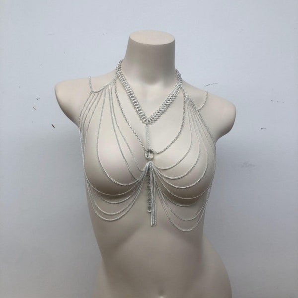 Collier de chaîne de corps Kismet Body Chain - Soutien-gorge en chaîne, accessoires de bijoux en couches simples, soutien-gorge de poitrine minimaliste, chaîne de poitrine