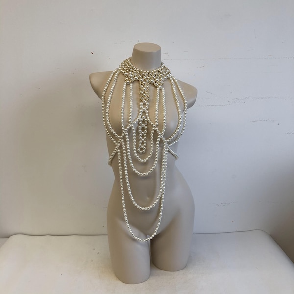 Chaînes de corps de perles faites à la main, bijoux de corps de mariée, soutien-gorge de chaîne de corps de perles, soutien-gorge de collier d’épaule, bijoux de corps de chaîne