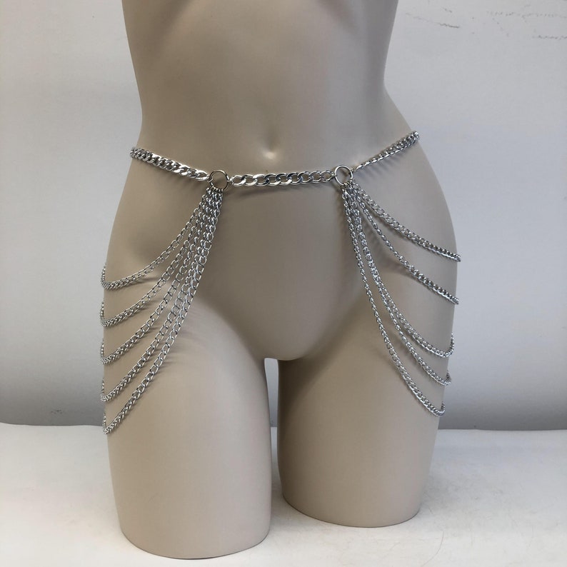 Elegant waist chain in silvery or silver, belly chain women, body chain, waist jewelry, hip chain, silver waist chain body jewelry image 1