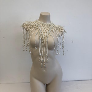 Pearl necklace choker layered, pearl body chain, pearl bra top, pearl chest chain, pearl shoulder necklace, pearl body jewelry for