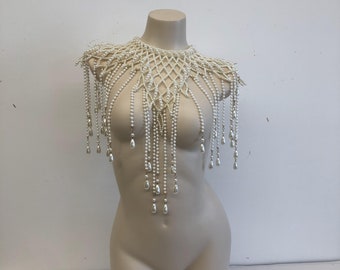 Pearl necklace choker layered, pearl body chain, pearl bra top, pearl chest chain, pearl shoulder necklace, pearl body jewelry for