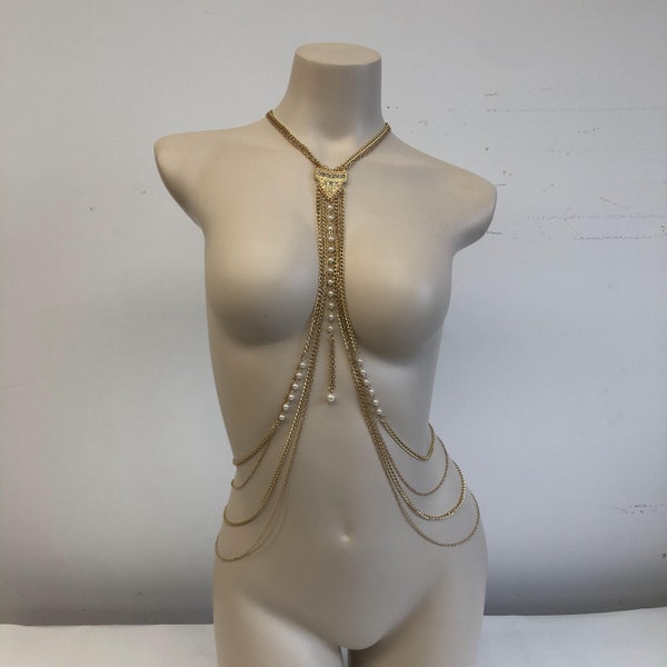 custom size pearl body chain, pearl body jewelry, layered waist chain, fashion body jewelry