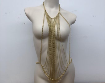 Elegant Silver Chest Necklace - Women Gold Waist Chain, Body Chain, Party Jewelry Gift