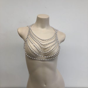 Pearl necklace necklace,pearl body jewelry for women, pearl necklace choker layered, pearl body chain, pearl bra top, pearl shoulder jewelry