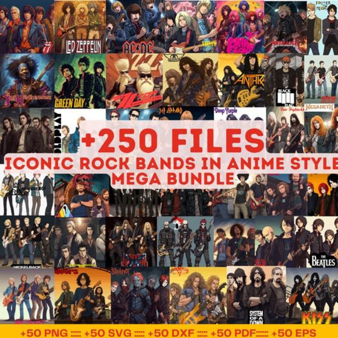 50 Rock Bands Halftone Png Bundle classic Rock Band Bundle Etsy Australia