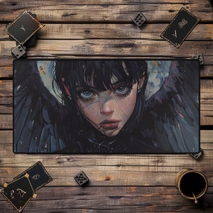 Dark Angel Desk Mat, MTG Playmat, TCG Lorcana Fallout Anime Gothic Whimsigoth Wings Girl Pretty Big Large Games Mat Gifts for Gamers Cards
