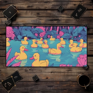 Ducks Swimming Desk Mat Cute Pond Pink Pastel Anime Cozy Aesthetic MousePad Accessories Decor Big Large Games Mat Deskpad Gifts Gamers Cards
