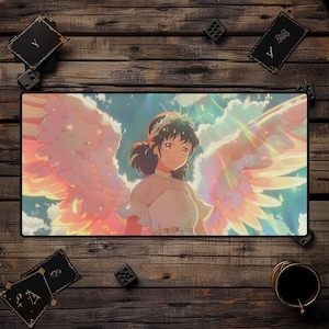 Cute Winged Angel Desk Mat, MTG Playmat, TCG, Lorcana Fallout Anime Pastel Pretty Girl Big Large Games Mat, Deskpad, Gifts for Gamers, Cards