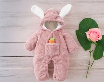 Baby/Toddler Bunny Romper - Infant Snowsuit, Baby Shower Gift, Baby Winter Clothes, Baby Bunny Costume, Easter Bunny, Fluffy Pramsuit