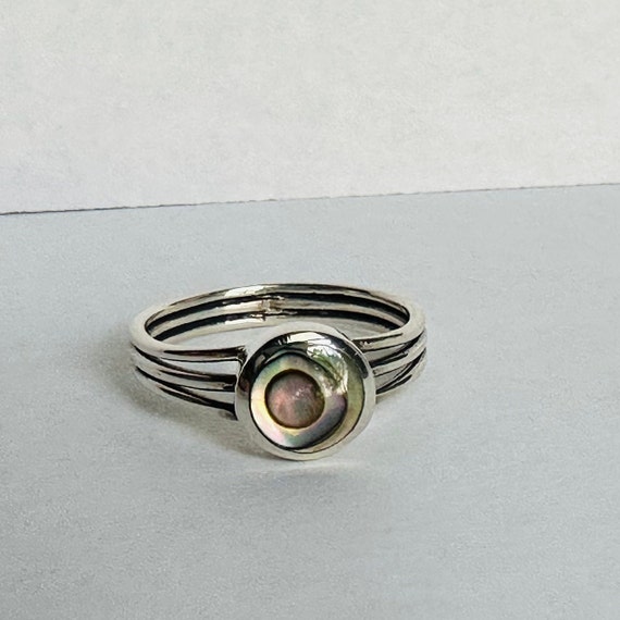 Abalone Sterling Silver Ring: Boho 925 Silver Ban… - image 4