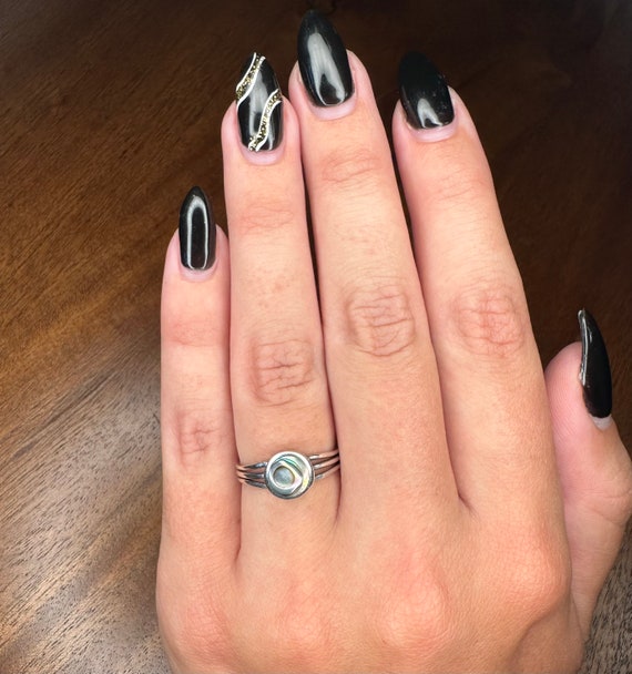 Abalone Sterling Silver Ring: Boho 925 Silver Ban… - image 1