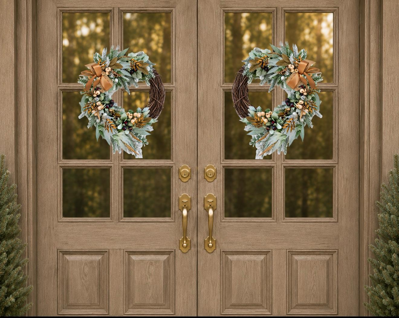 Winter Frosted Eucalyptus Wreath /neutral Christmas Front Door, Double ...