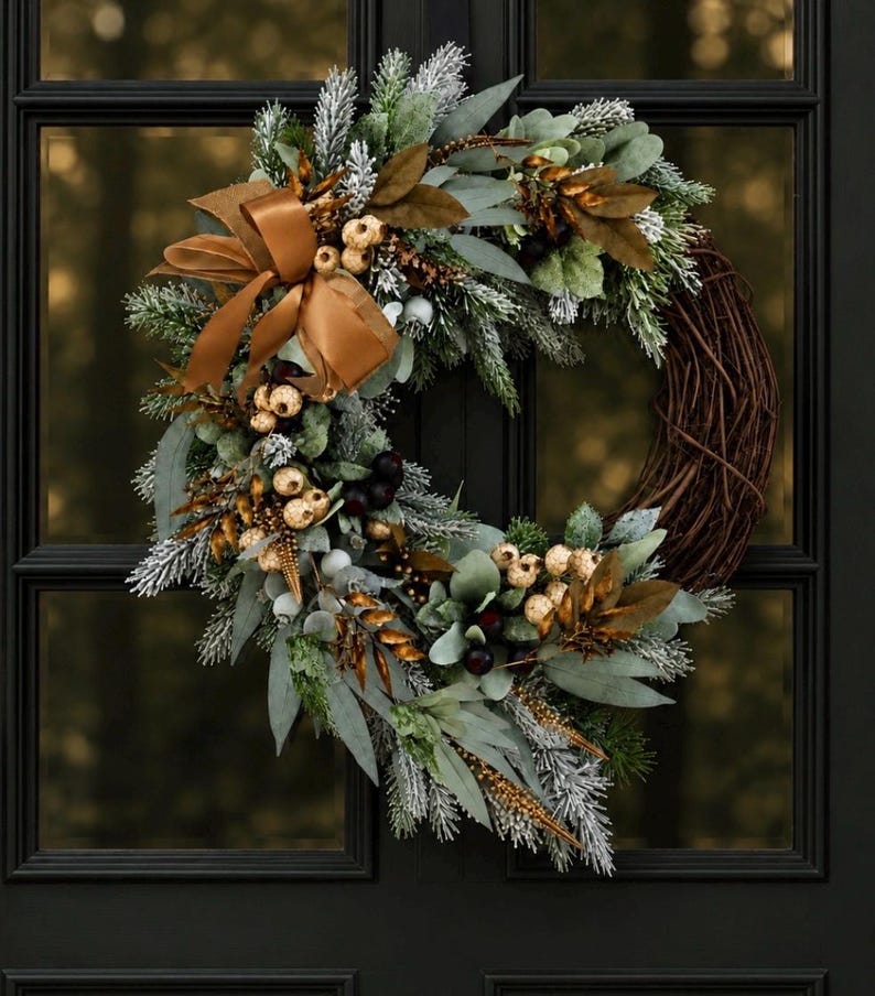 Winter Frosted Eucalyptus Wreath /neutral Christmas Front Door, Double ...