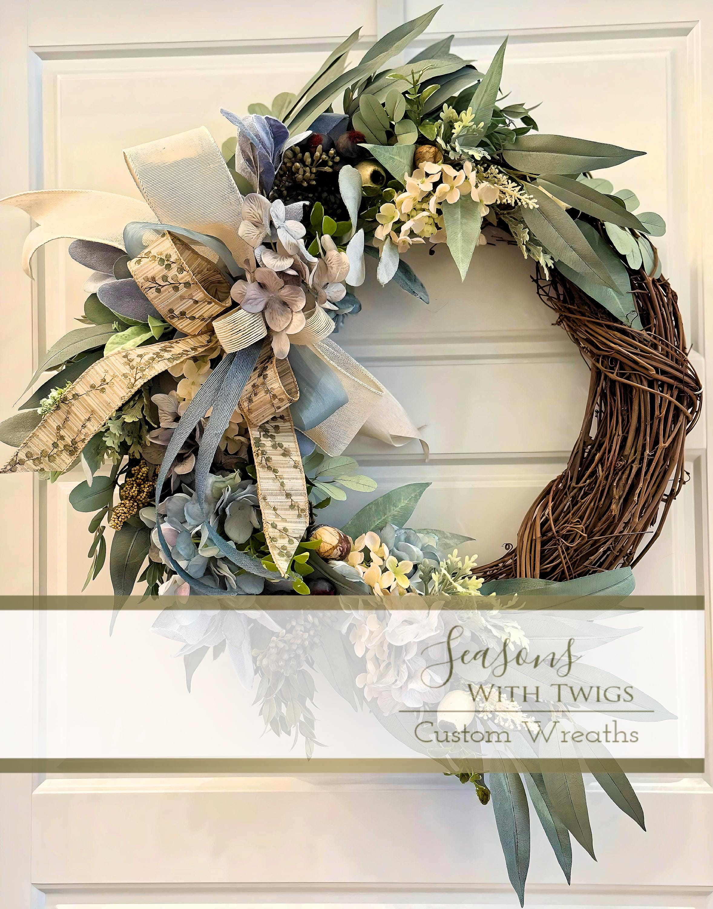 2025 Summer Wreath / Year Round / Spring Wreath- Elegant Dusty Slate Blue Hydrangea Eucalyptus Lambs Ear