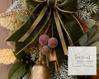 Luxury Christmas Wreath | European Cottage Winter Wreath | Frosted Pine & Magnolia Front Door | Elegant Woodland Holiday Door / Double Door