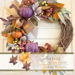 2025 Fall • Autumn Plum Harvest Wreath - Weathered Purple Pumpkins