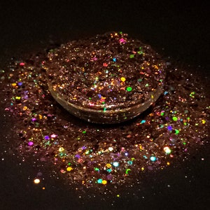 Trucco artigianale con mix olografico grosso e marrone cioccolato belga esclusivo in poliestere con glitter