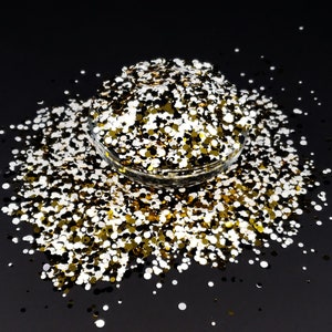 504 Confetti Zusammensetzung Schwarz, Gold und Weiß Chunky Mix Exclusive Polyester Glitzer Becher Handwerk Make-up