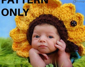 PATTERN ONLY - Crochet Pattern for newborn Daisy or Sunflower Flower Hat - Digital Download