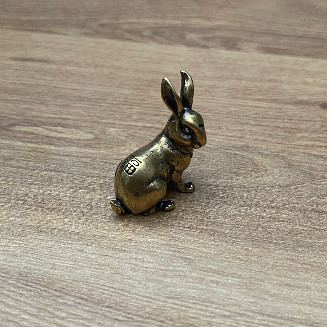 Solid Brass Rabbit Small Ornament Statue Miniature Figurines Handcraft ...