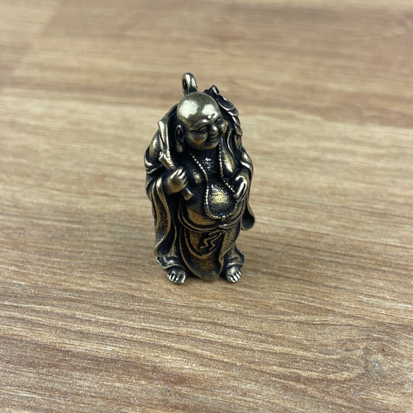 Solid Brass Laughing Buddha - Small Ornament Statue - Miniature Figurines Handcraft Collectible Gift Vintage Keychain Necklace Charm