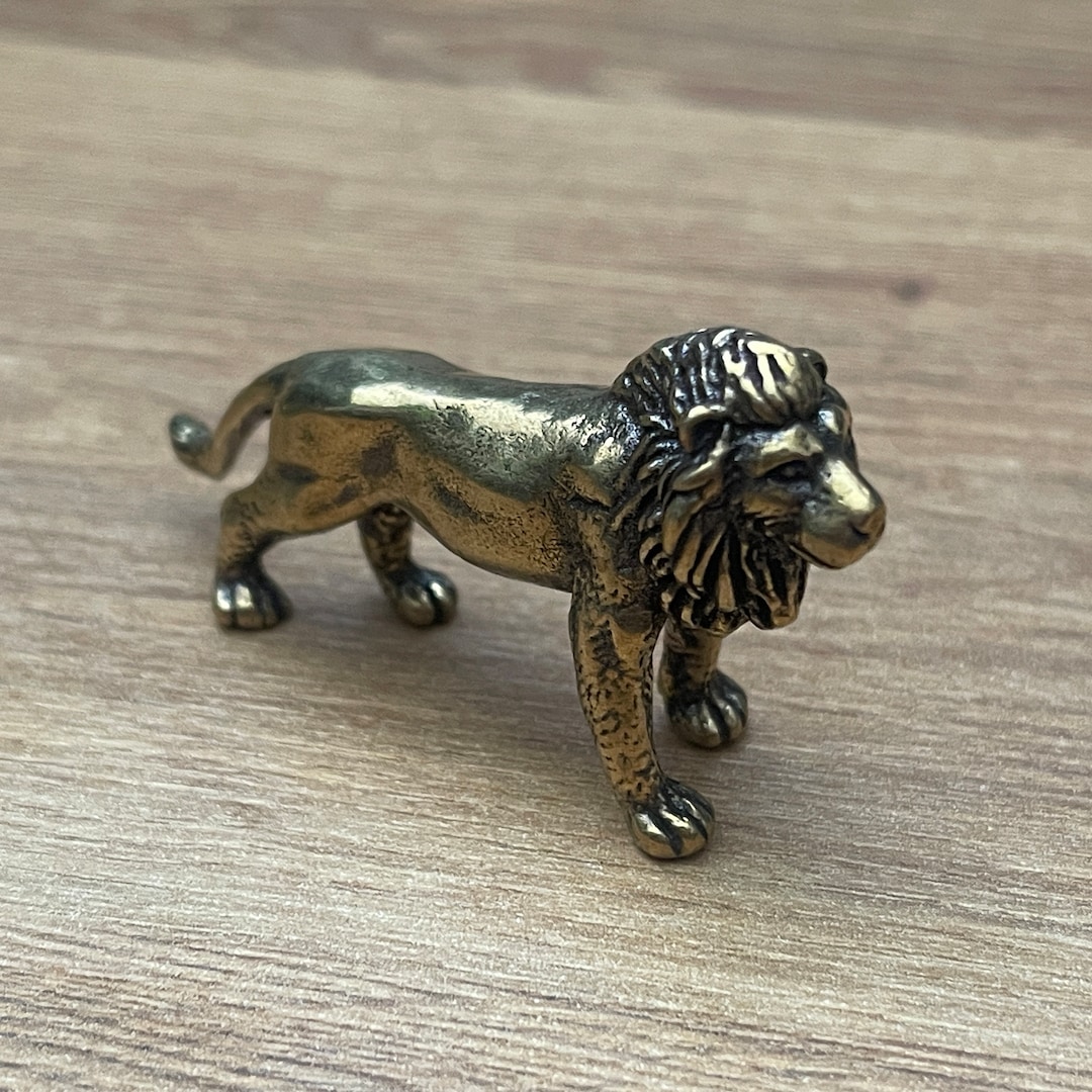 Solid Brass Lion - Small Ornament Statue - Miniature Figurines ...