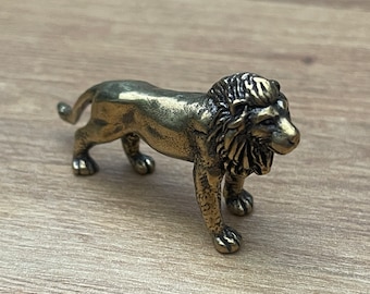 Solid Brass Lion - Small Ornament Statue - Miniature Figurines Handcraft Collectible Gift Vintage