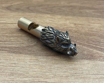 Massives Messing Wildschweinkopf Pfeife Schlüsselanhänger - Kleine Ornament Statue - Miniature Figuren Handwerk Sammler Geschenk Vintage