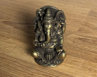 Massiver Messing Hindu Lord Ganesha - Kleine Ornament Statue - Miniatur Figuren Handwerk Sammler Geschenk Vintage