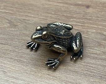 Solid Brass Frog Toad - Small Ornament Statue - Miniature Figurines Handcraft Collectible Gift Vintage