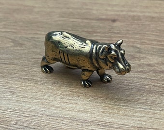 Solid Brass Hippo - Small Ornament Statue - Miniature Figurines Handcraft Collectible Gift Vintage