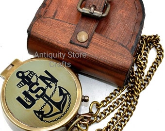 United State Navy Anchor Design Antique Compass With Leather Case Gift For Men,US Navy Gift,Military Gift Anniversary Gift Working Compass