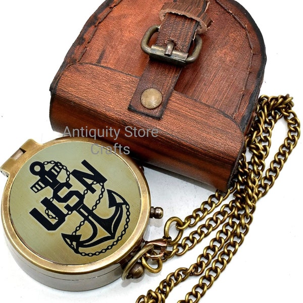 United State Navy Anchor Design Antique Compass With Leather Case Gift For Men,US Navy Gift,Military Gift Anniversary Gift Working Compass