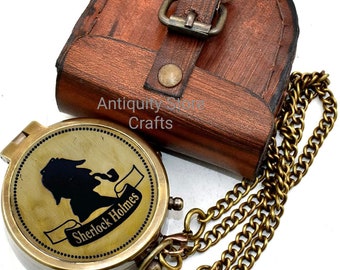 Sherlock Holmes Beautiful Design Working Antique Compass With Leather Case Unique Gift For Dad Fathers Day Gift Gift For Man AnniversaryGift