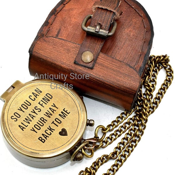 So You Can Always Find Your Back To Me Beautiful Heart Design Antique Compass With Leather Case Unique Gift For Husband Romantic Gift Wife