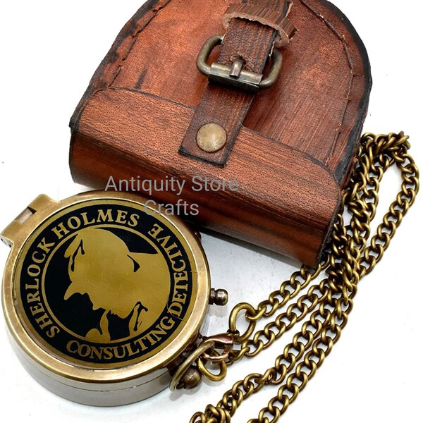 Consulting Detective Sherlock Holmes Antique Compass With Leather Case Best Gift For Husband Anniversary Gift Christmas Day Gift Birthday