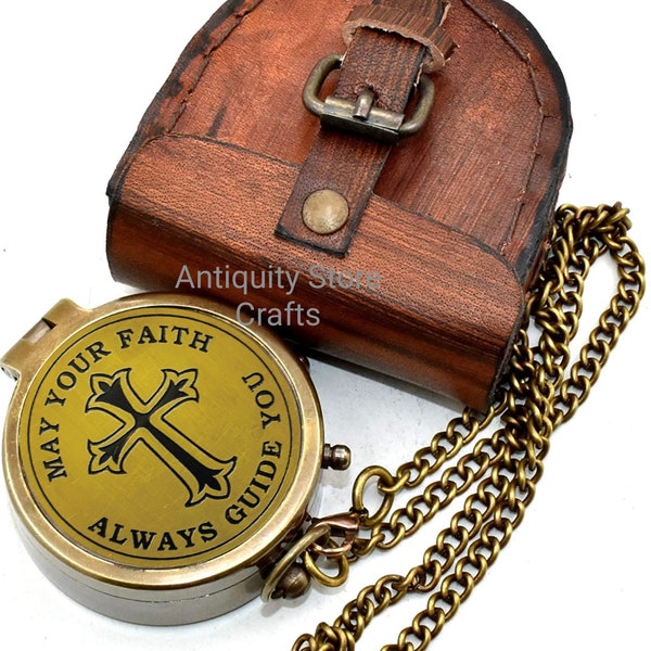 May Your Faith Always Guide You Holly Cross Engraved Compass With Leather Case First Easter Gift Communion Gift Baptism Gift Religious Gift