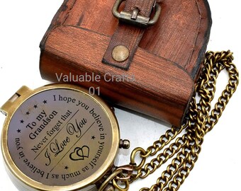 To My Grandson Never Forget That I Love You Engraved Compass With Leather Case Special Gift For Grandson Wedding Gift Birthday Gift Compass