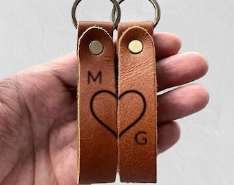 Personalized Couple's Leather Keychain - Love Symbol Initials or Name Customization