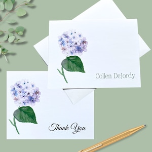 Note Cards, Personalized Hydrangea, 4.25&quot; x 5.5&quot; with envelopes