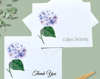 Note Cards, Personalized Hydrangea, 4.25" x 5.5" with envelopes