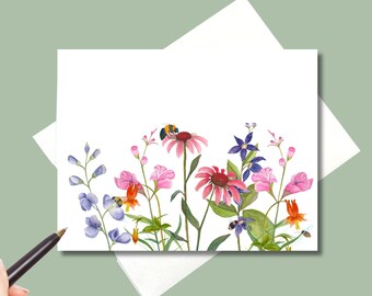 Tarjetas de notas, campo de flores nativas, 4,25" x 5,5" con sobres.