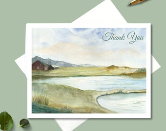 Note Cards, Mountain Lake 4 with Personalized Option