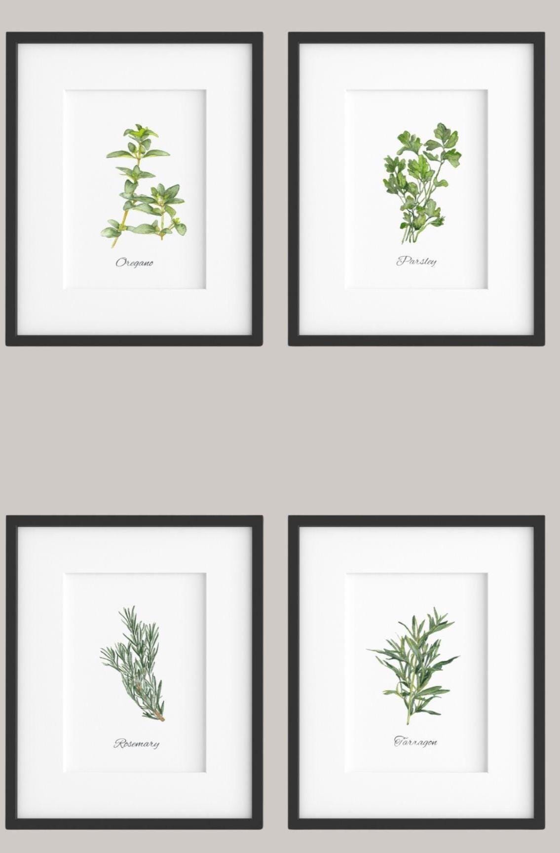 Set of 4 Watercolor Herb Prints, Botanical Wall Art, Kitchen Decor - Etsy