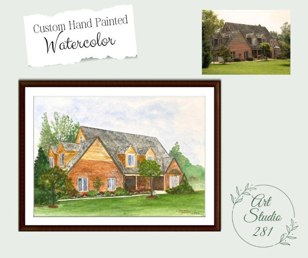 Gallery Detail: Personalized Watercolor House Portrait Custom Home Art Unique Gift