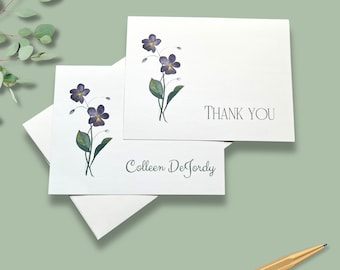 Note Cards, Personalized Violets, 4.25" x 5.5" with envelopes