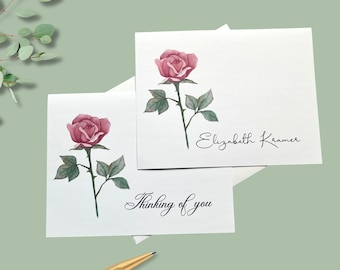 Biglietti per appunti, rosa singola personalizzata, 4,25 x 5,5 pollici con buste