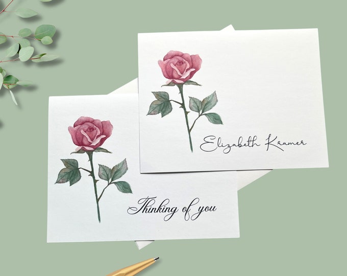 Pink Rose Birthday Cards Personalized, Feminine Note Cards Customized ...